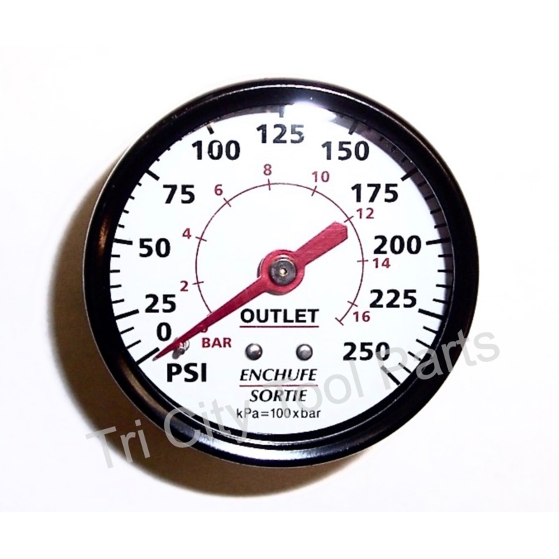GA016718AV Air Compressor Gauge  2  X 250psi  1/8 NPT Back Mount