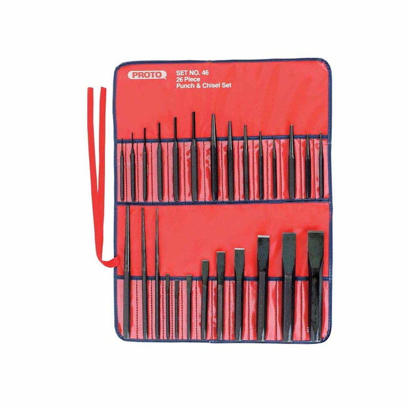 Proto J46S2 26-Piece Punch & Chisel Set 1/4 to 1-3/16 Chisel, 3/32 to 1/4 Punch, Hex Shank