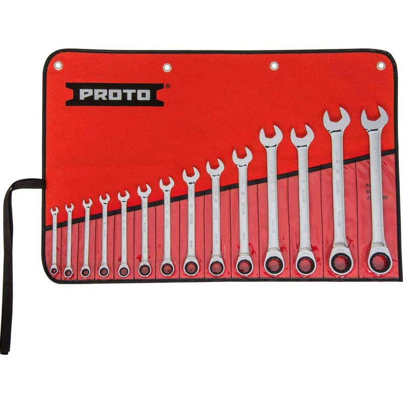 Proto JSCRT-14S 14-Piece Full Polish Combination Non-Reversible Ratcheting Wrench Set – 12 Point