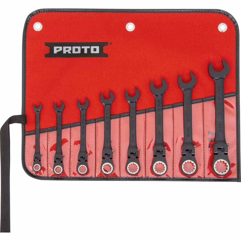 Proto JSCVF-8S 8-Piece Black Chrome Combination Locking Flex-Head Ratcheting Wrench Set – Spline