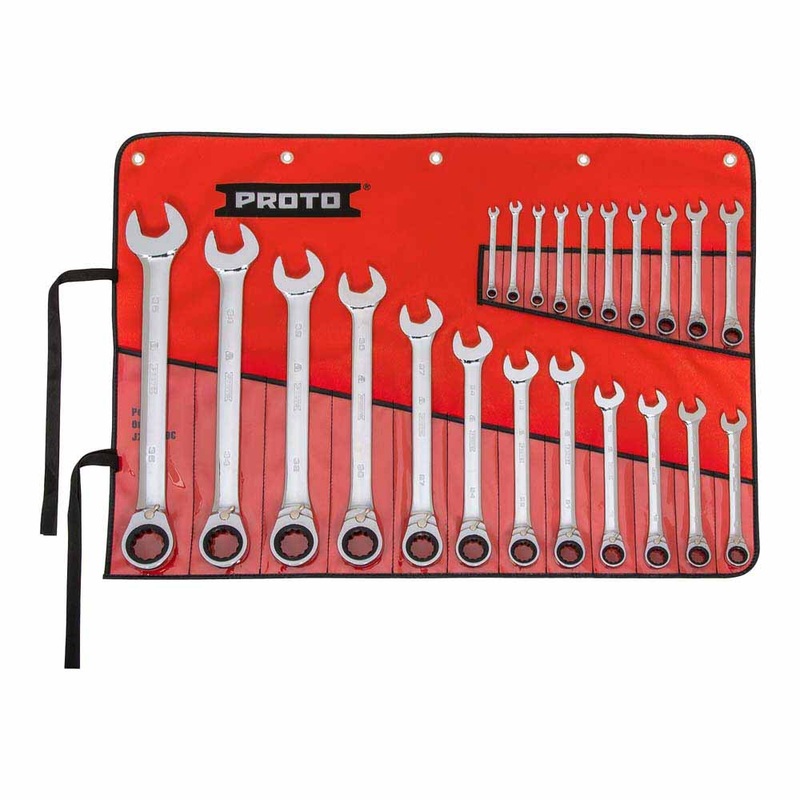 Proto JSCVMT-22S 22-Piece Full Polish Metric Combination Reversible Ratcheting Wrench Set – 12 Point