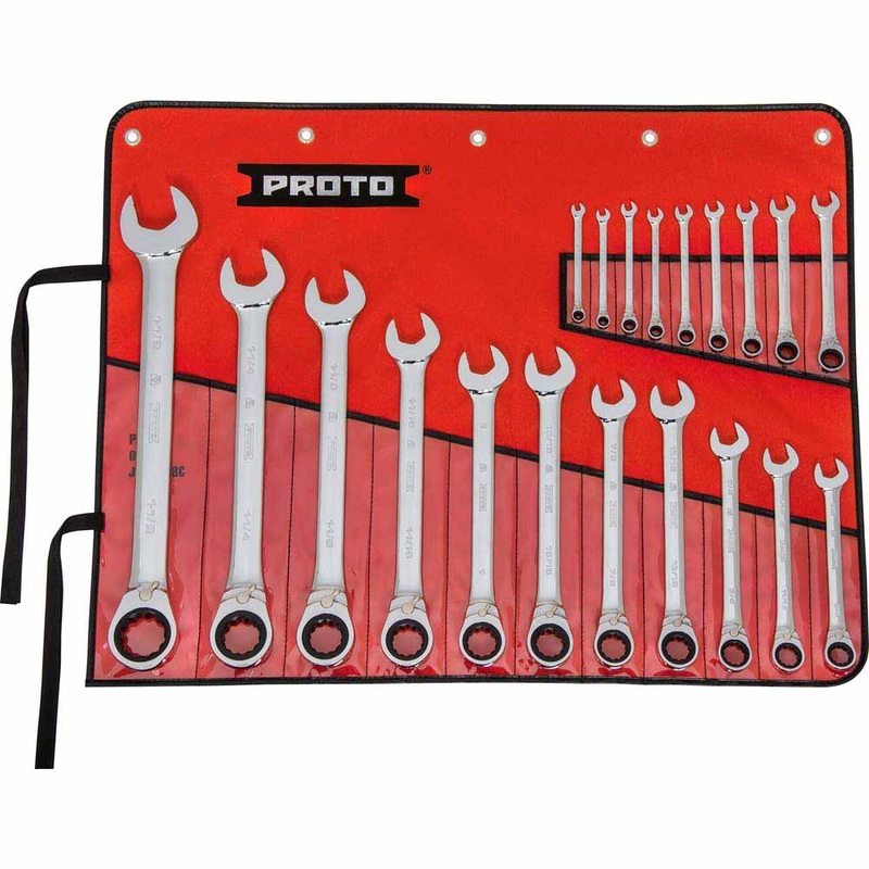Proto JSCVT-20S 20-Piece Full Polish Combination Reversible Ratcheting Wrench Set – 12 Point
