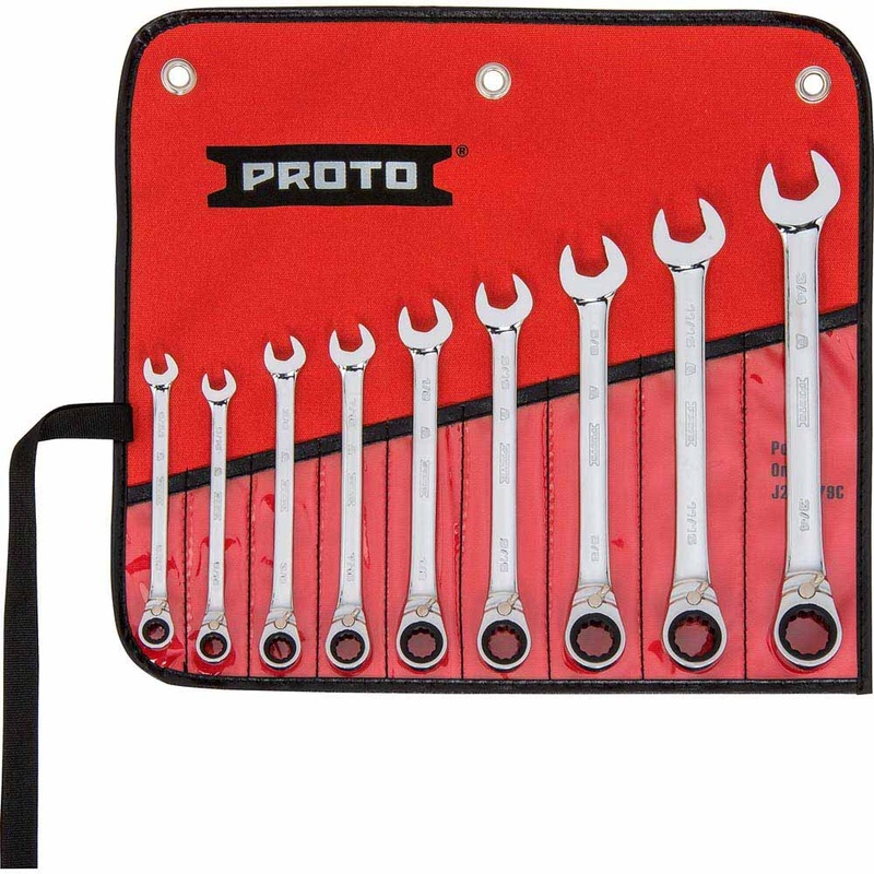 Proto JSCVT-9S 9-Piece Full Polish Combination Reversible Ratcheting Wrench Set – 12 Point