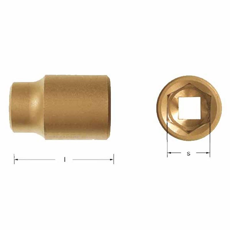 Carltsoe Safety CS Unitec Ex1503D-025UB Copper Beryllium Non-Sparking, Non-Magnetic, Corrosion Resistant Regular Socket 1-5/16x 1 Drive x 2-3/4 Depth