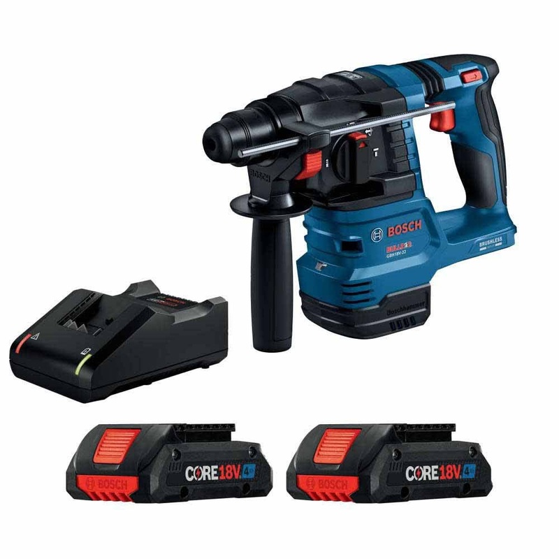 Bosch GBH18V-22K24 18V Brushless 3/4 SDS-plus Bulldog Rotary Hammer w/ (2) CORE18V 4 Ah Advanced Power Batteries