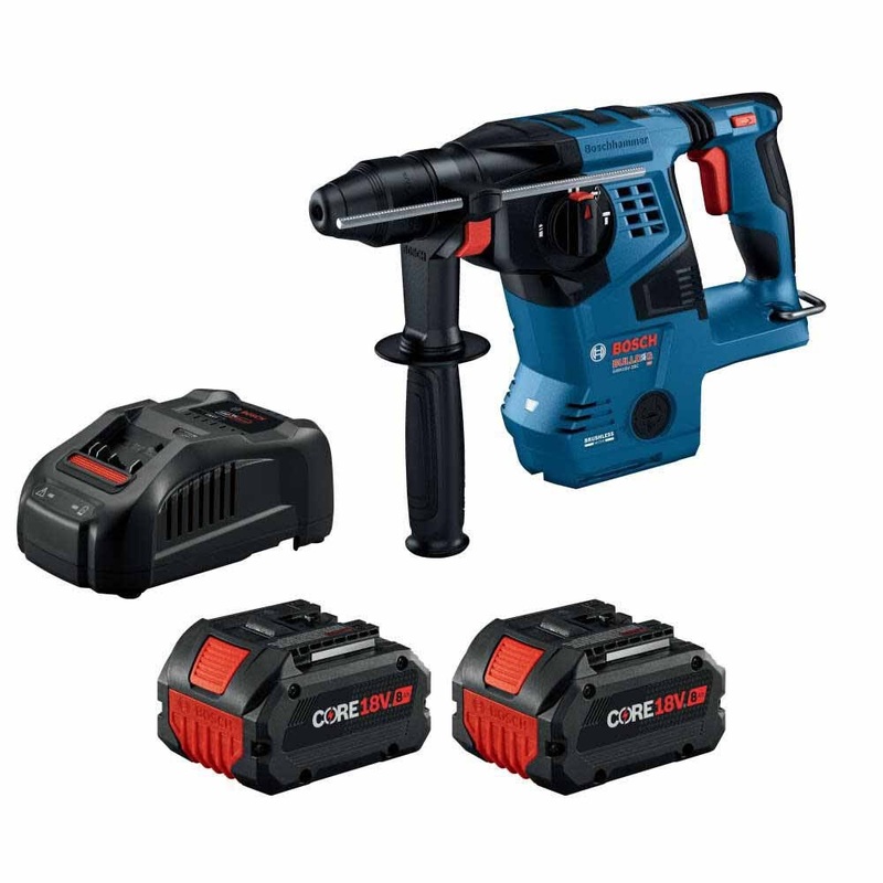 Bosch GBH18V-28CK28 18V Brushless 1-1/8 SDS-plus Bulldog Rotary Hammer w/ (2) CORE18V 8 Ah High Power Batteries