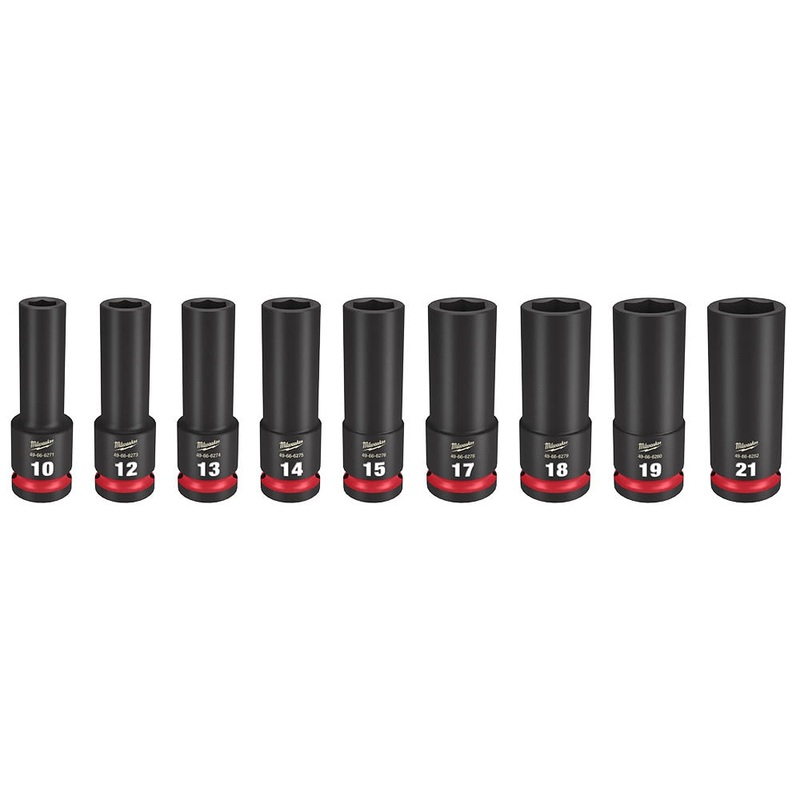 Milwaukee 49-66-7032 SHOCKWAVE 1/2 Drive Metric Deep Well 6 Point Impact Socket Set (9-Piece)