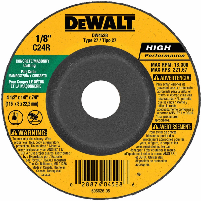 DeWalt DW4528 4-1/2 x 1/8 x 7/8 Concrete/Masonry Cutting Wheel