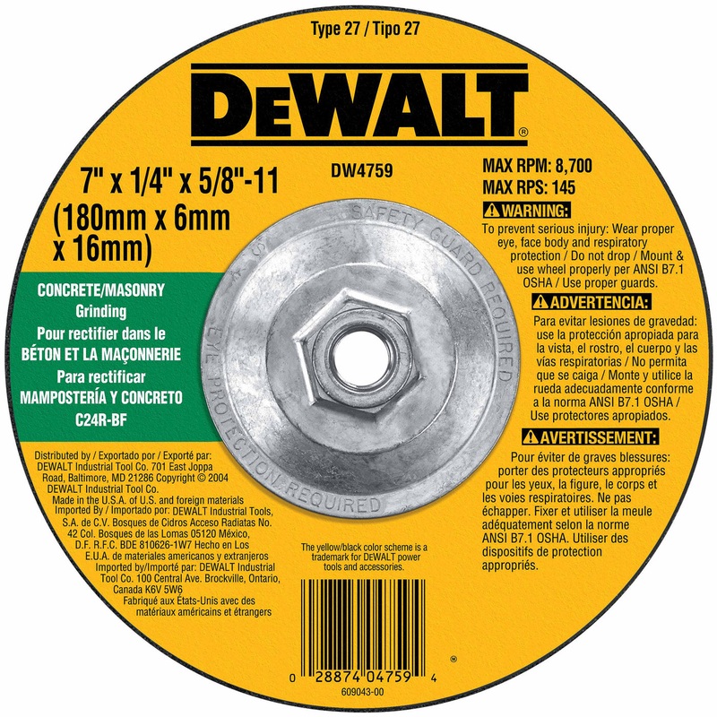 DeWalt DW4759 7 x 1/4 x 5/8-11 Concrete/Masonry Grinding Wheel