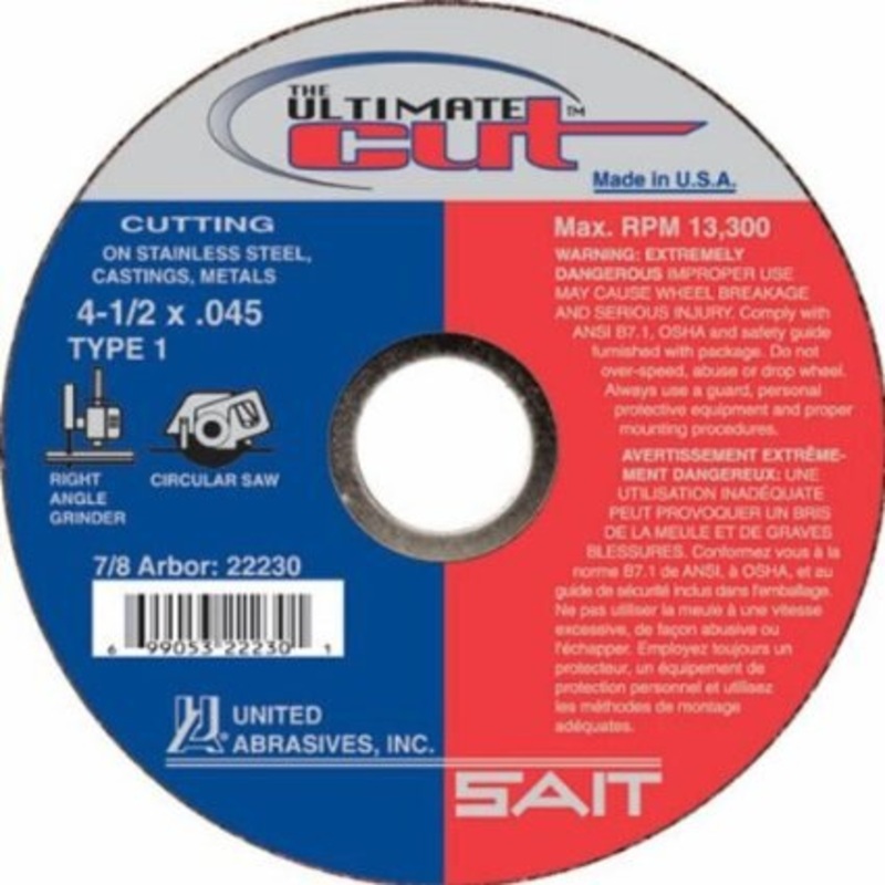 Sait 22230 4-1/2 X .045 X 7/8 Ultimate Cutoff Wheel (Stainless+Steel,Castings Type 1)