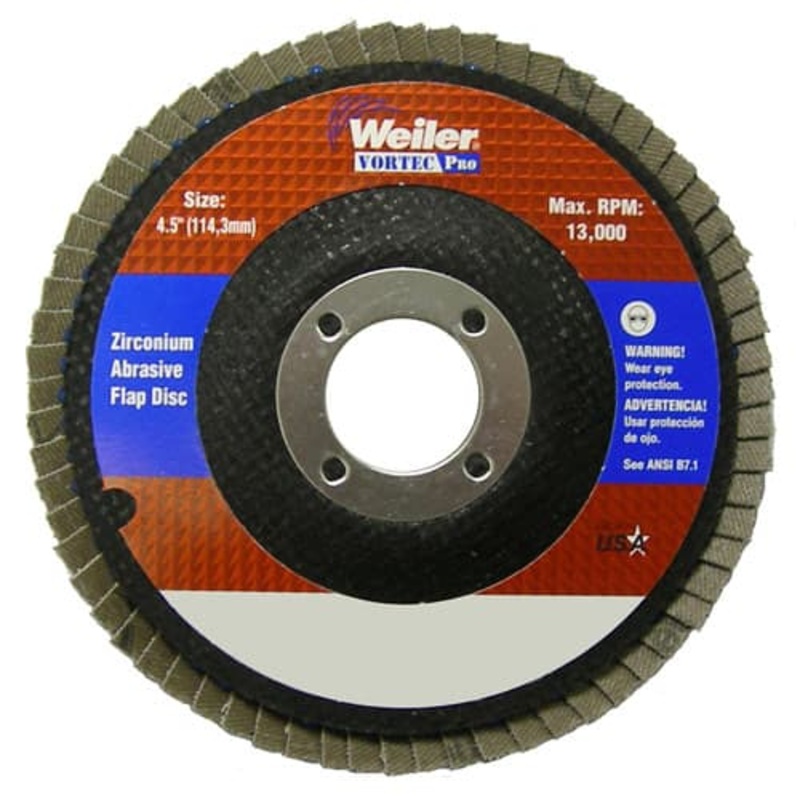 Weiler 31347 4-1/2 Vortec Pro Abrasive Flap Disc, Angled, Phenolic Backing, 120Z, 7/8 A.H.