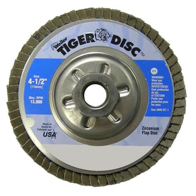Weiler 50519 4-1/2 Tiger Disc Abrasive Flap Disc, Angled, Alum. Backing, 60Z, 5/8-11 A.H. 60 grit – Z