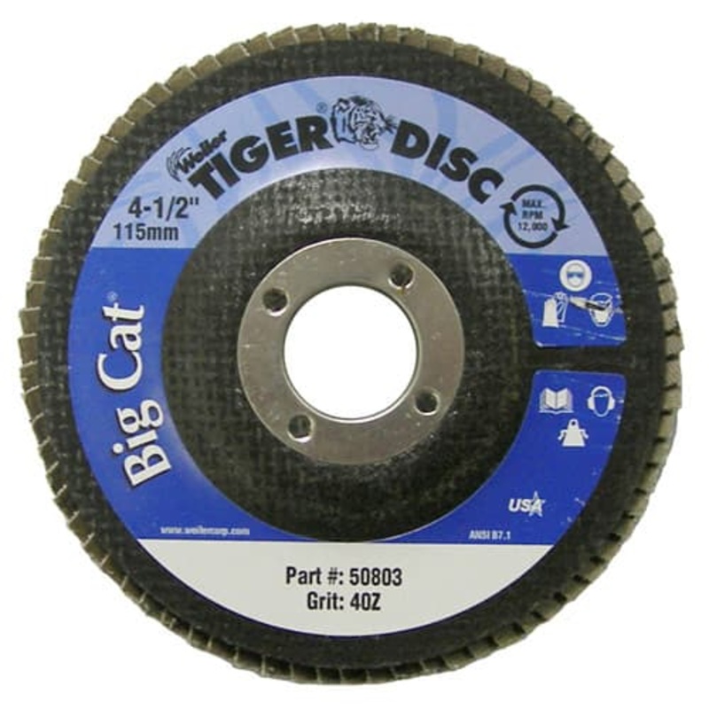 Weiler 50803 4-1/2 Big Cat Abrasive Flap Disc, Flat, Phenolic Backing, 40Z, 7/8 A.H.