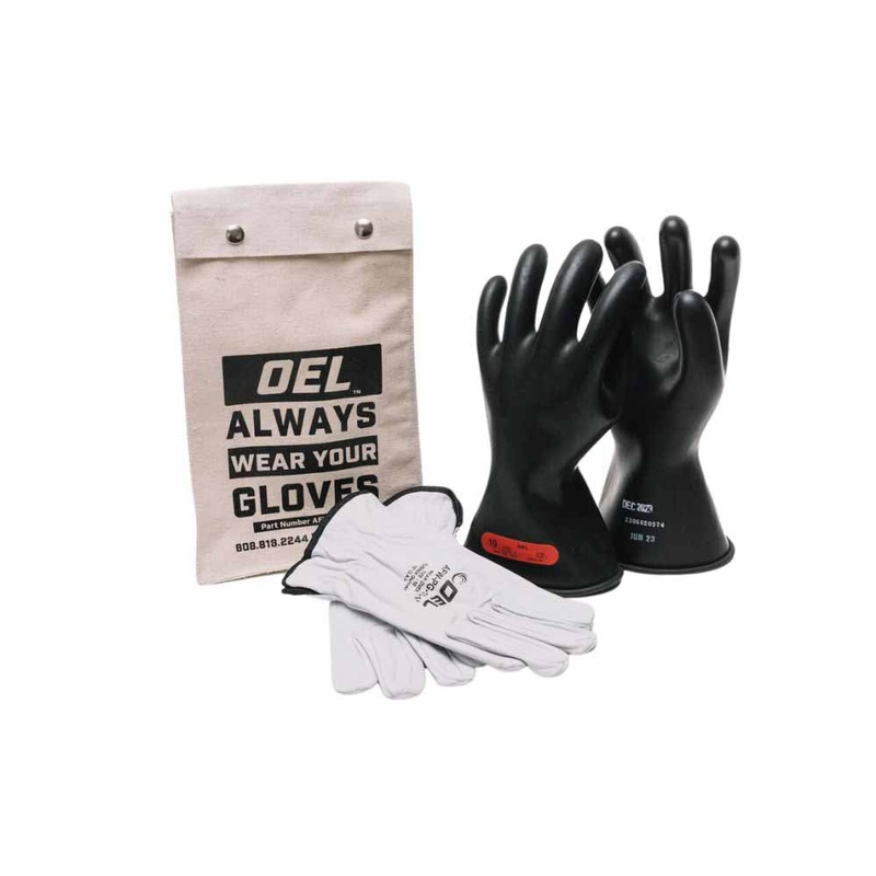 OEL IRG011B8K Class 0 Black Rubber Insulating Glove Kit – Size 8