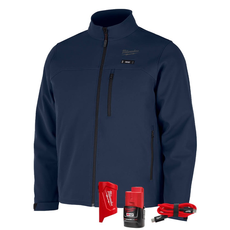 Milwaukee M100U-21 M12 Heated Blue Toughshell Jacket with (1) 3.0 Ah Battery and Charger