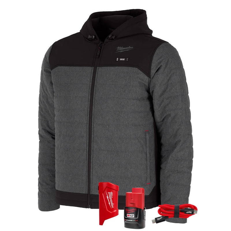 Milwaukee M102G-21 M12 Heated Gray Axis Jacket with (1) 3.0 Ah Battery and Charger