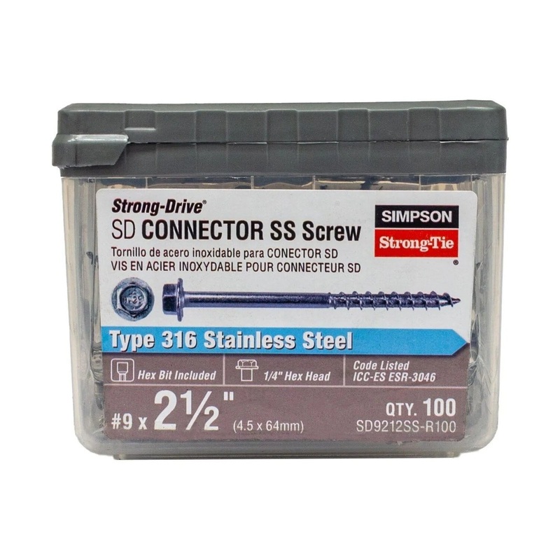 Simpson Strong-Tie SD9212SS-R100 (#9 x 2-1/2 x 1/4) Strong-Drive SD Connector SS Screw Type 316 Stainless Steel (100 Pack)