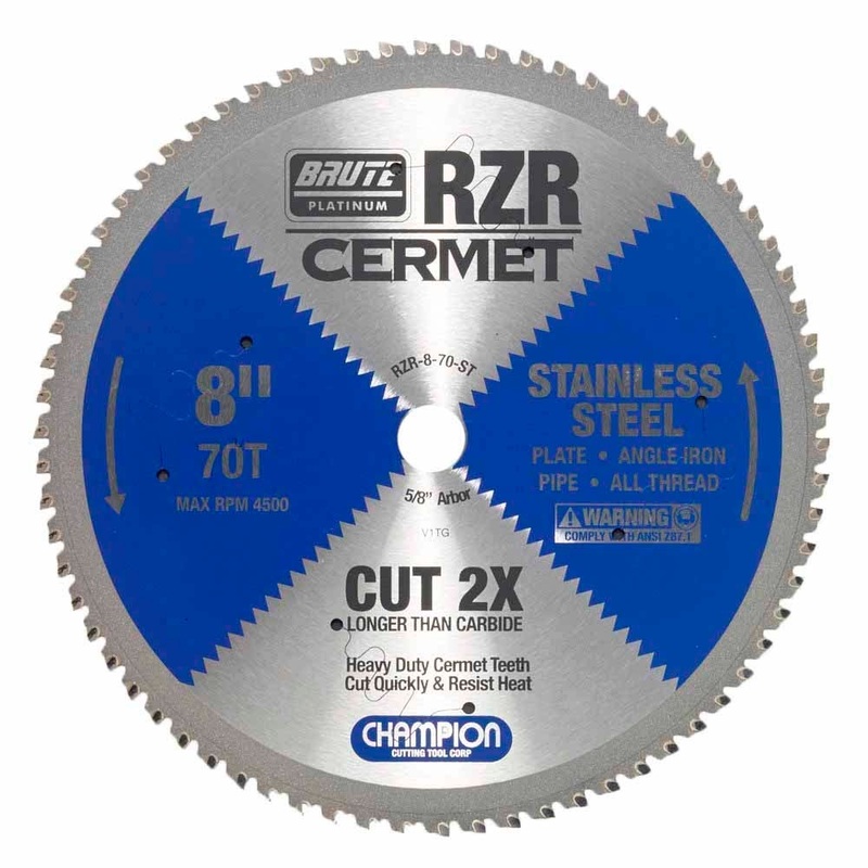 Champion Cutting Tool RZR-8-70-ST Metal Circular Saw Blade – 8 Dia, 70 Teeth – Stainless Steel Cutting