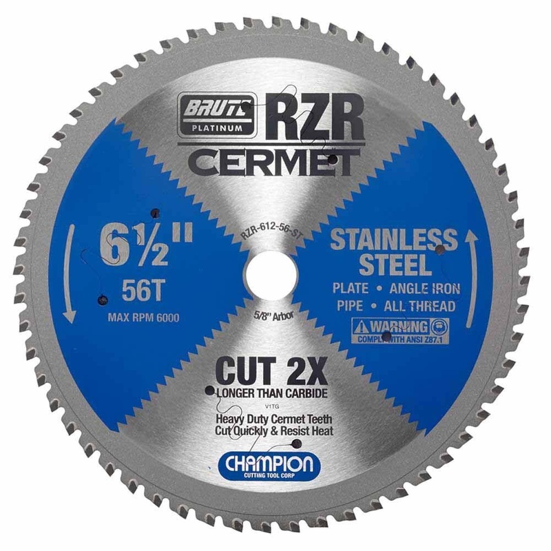 Champion RZR-612-56-ST Metal Circular Saw Blade – 6-1/2 Dia, 56 Teeth – Stainless Steel Cutting