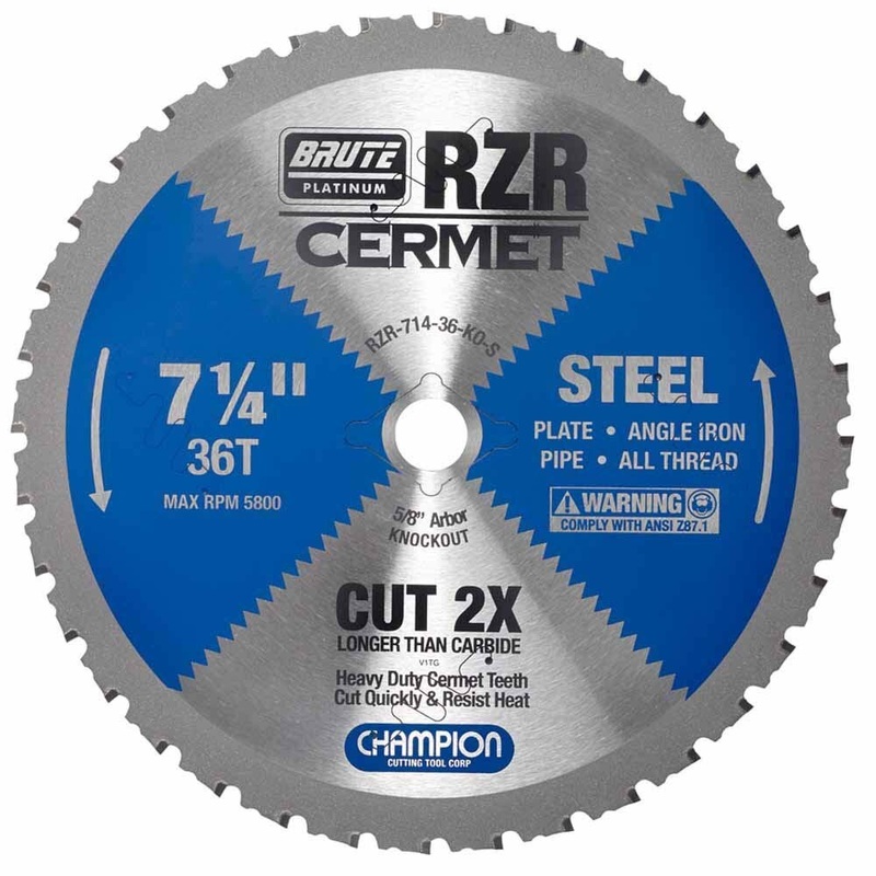 Champion RZR-714-36-KO-S Metal Circular Saw Blade – 7-1/4 Dia, 36 Teeth, Diamond Knockout