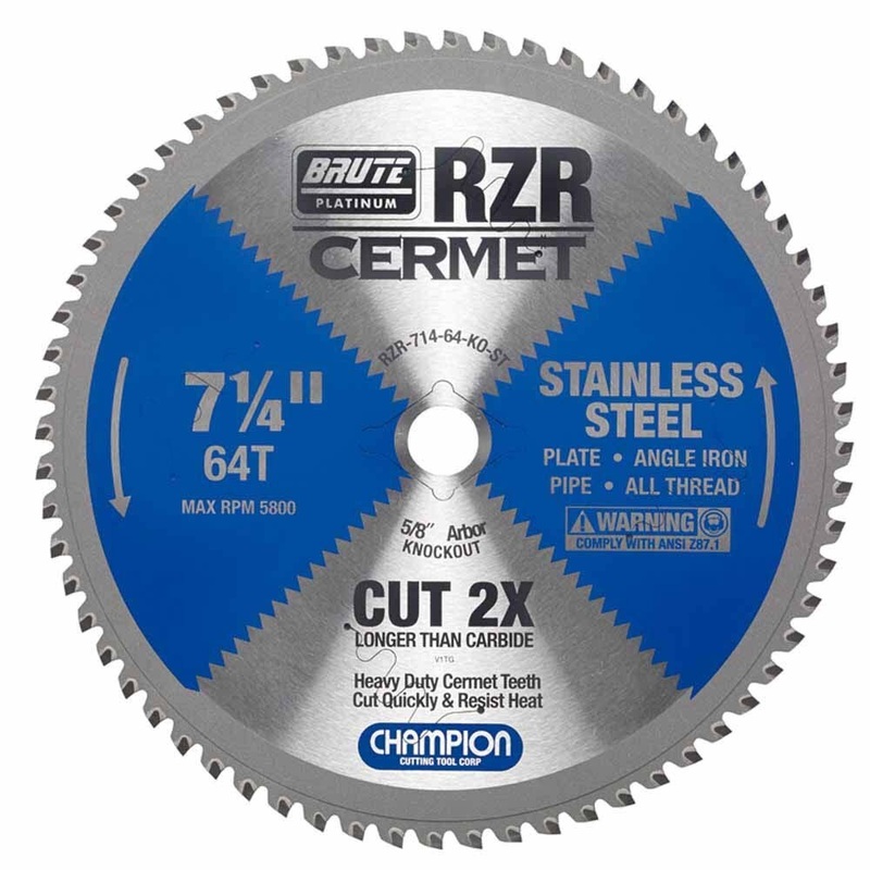 Champion RZR-714-64-KO-ST Metal Circular Saw Blade – 7-1/4 Dia, 64 Teeth, Diamond Knockout