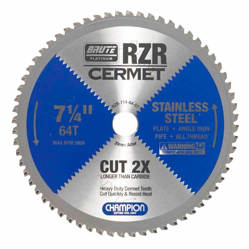 Champion RZR-714-64-ST Metal Circular Saw Blade – 7-1/4 Dia, 64 Teeth – Stainless Steel Cutting