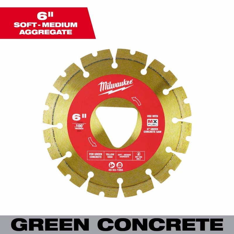 Milwaukee 49-93-7265 Yellow 6 x .100 Diamond Blade for Green Concrete