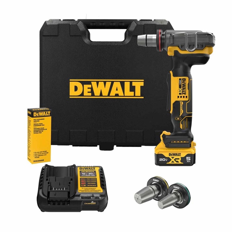 DeWalt DCE410P1 20V Max*XR Pex Expander Kit , with 1,1-1/4,1-1/2 Expander Heads , DCB205 Battery , Charger , Case