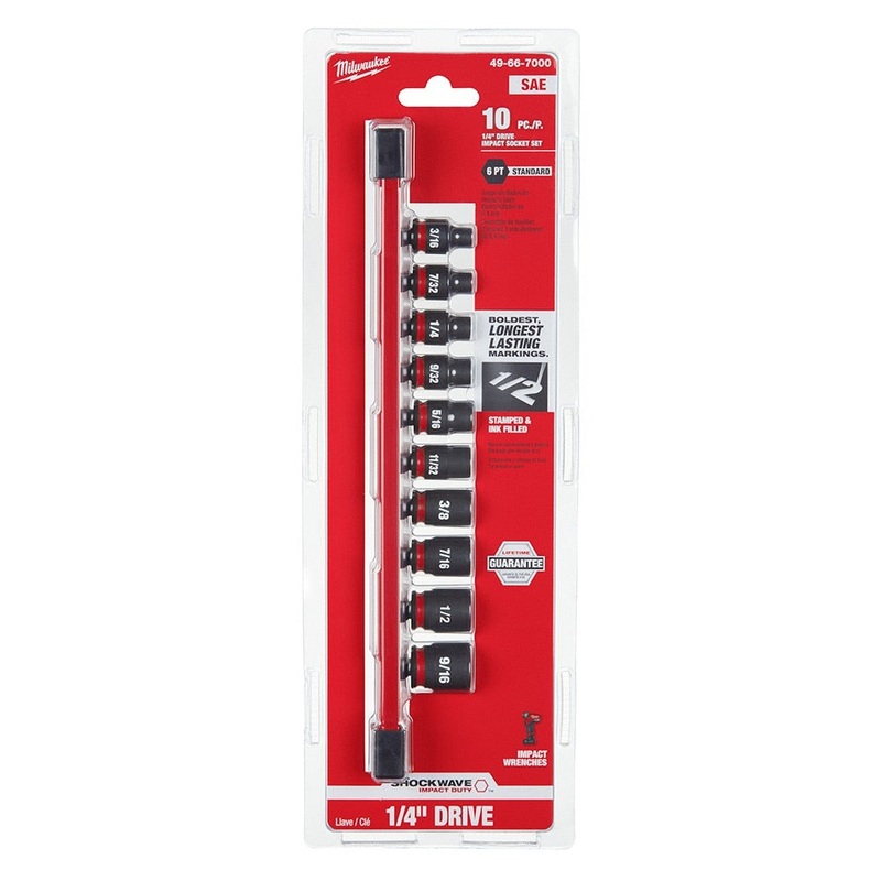 Milwaukee 49-66-7000 10PC SHOCKWAVE Impact Duty 1/4 Drive SAE Standard 6 Point Socket Set