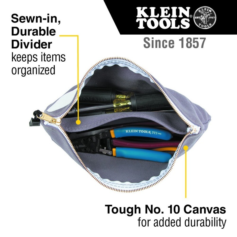 Klein 55578 Zipper Bag with Divider, Canvas Tool Pouch, 7, Gray