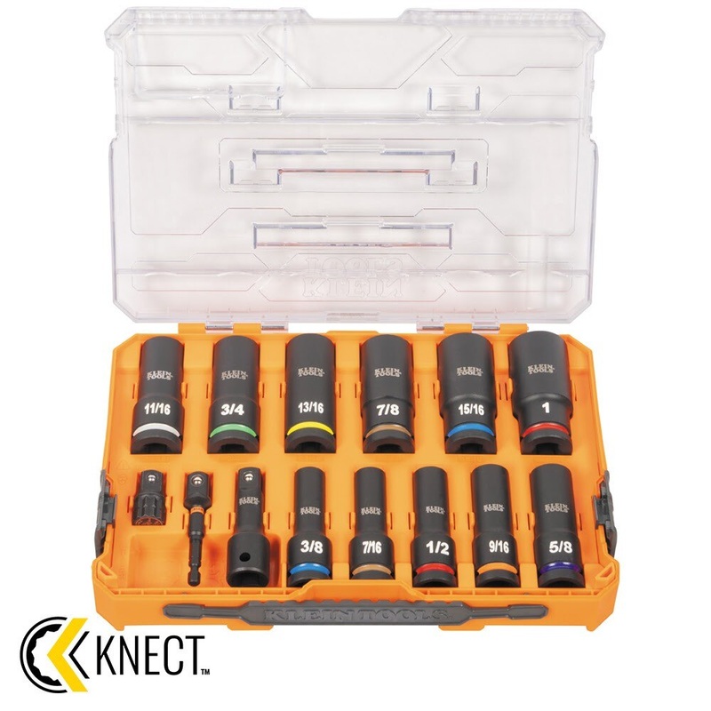 Klein 65111IMPCT KNECT 1/2 Drive Deep Well Impact Socket Set, SAE, 14-Piece