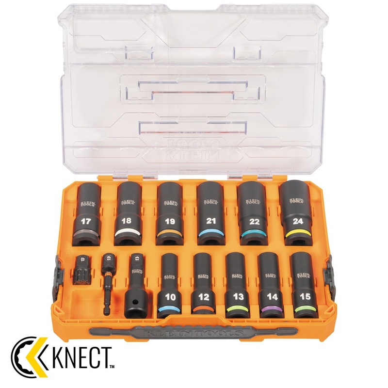 Klein 65111IMPCTM KNECT 1/2 Drive Deep Well Impact Socket Set, Metric, 14-Piece