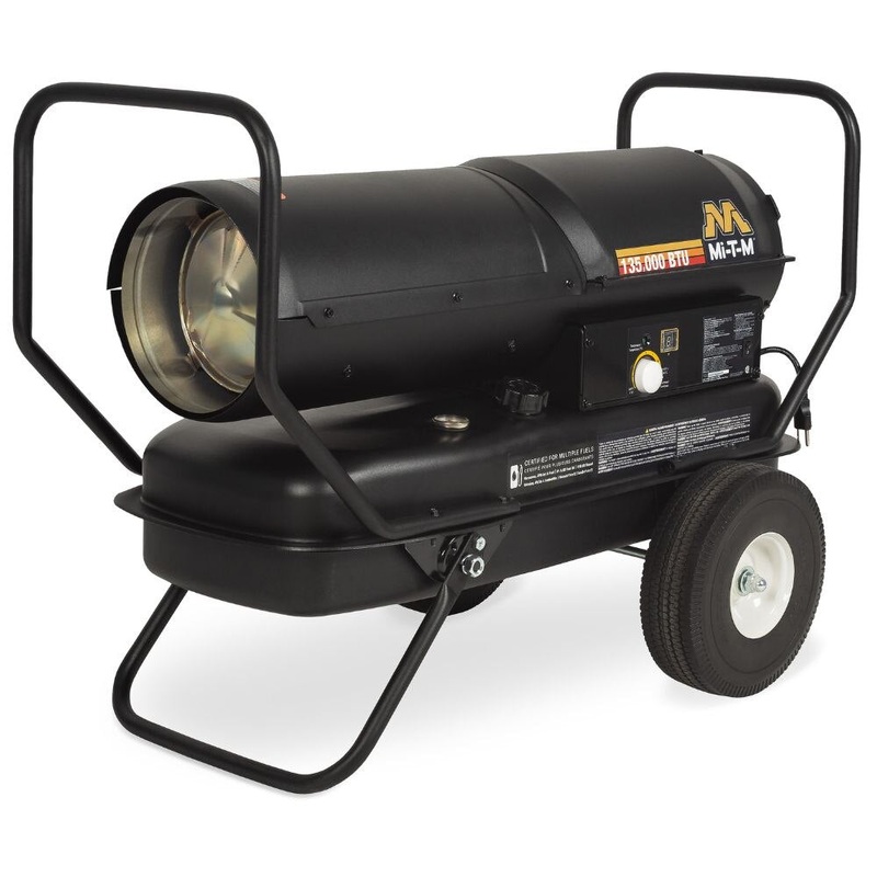 Mi-T-M MH-0135-0M11 135,000 BTU Heater Kerosene/ Diesel – Heat Output 3,375 Sq. Ft. Heating Area 11.0 Hours Run Time 10.6 Gallons Fuel Tank