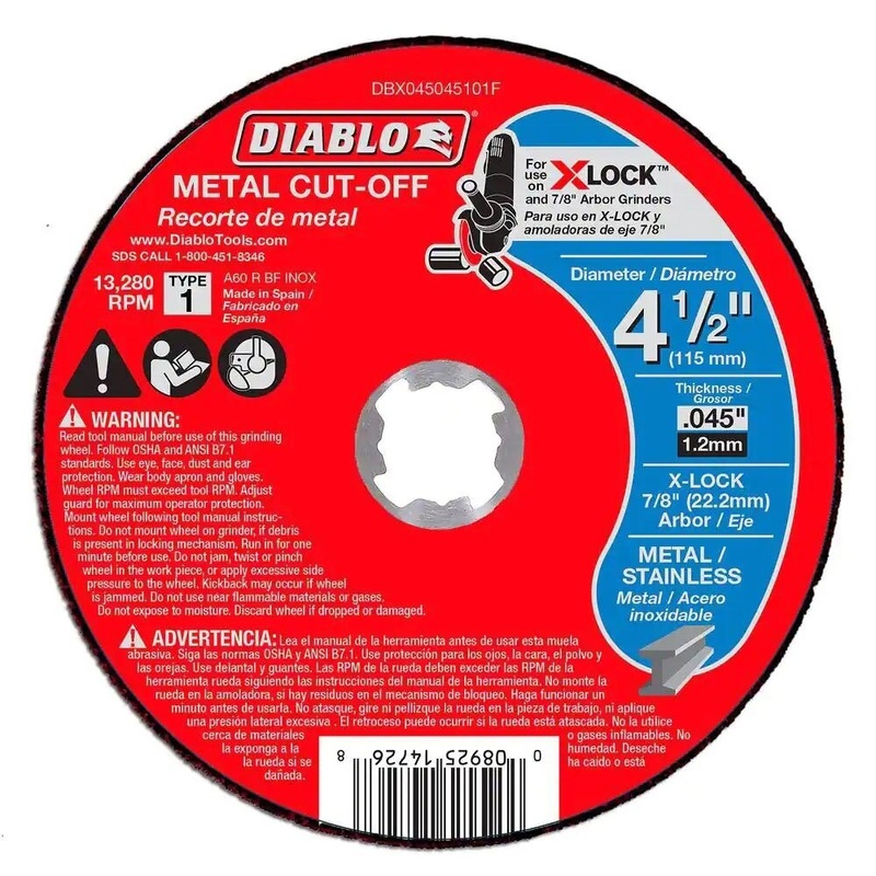 Diablo DBX045045105P 4-1/2 Thin Kerf Metal Cut-Off Disc for X-Lock and All Grinders Pro Bulk Pack (5-Pack)