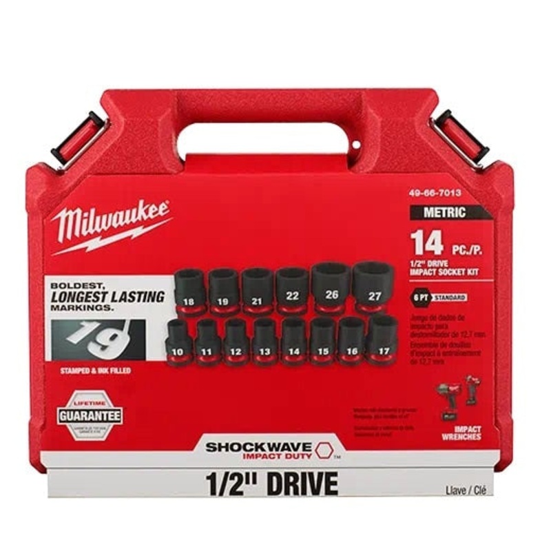 Milwaukee 49-66-7013 14PCSHOCKWAVE Impact Duty 1/2 Drive Metric Standard 6 Point Socket Set
