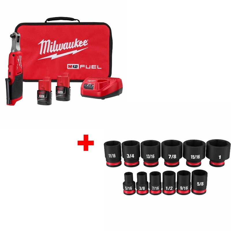 Milwaukee 2567-22 M12 FUEL 3/8 Ratchet Kit W/ FREE 49-66-7005 12PC Socket Set