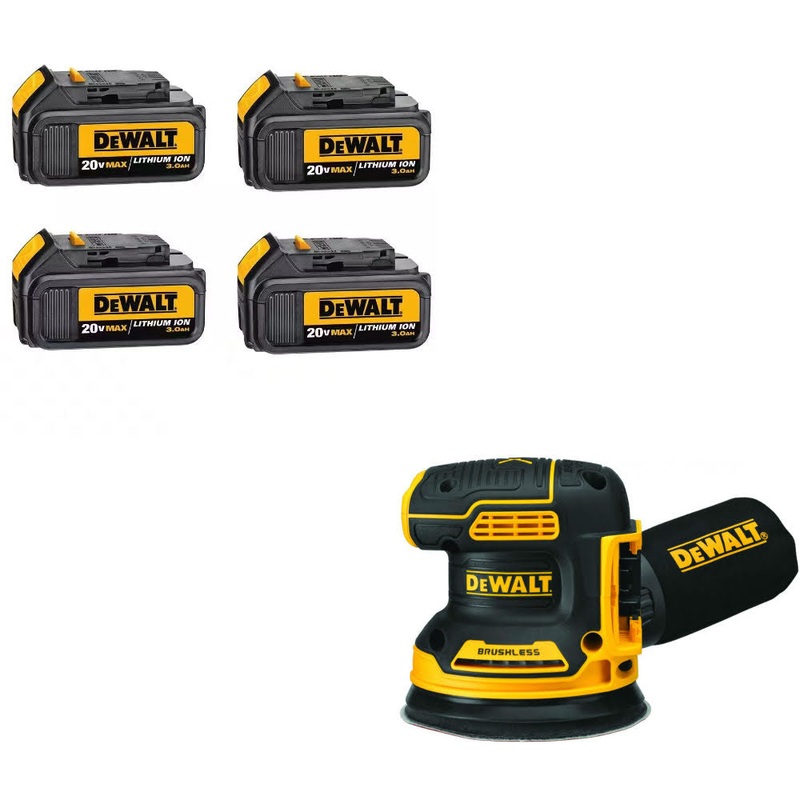 DeWalt DCB200-4 20V MAX Battery Pack 3.0 Ah (4-Pack) W/ DCW210B 20V MAX Sander