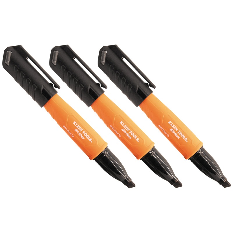 Klein 861023 Skribes Chisel Tip Permanent Markers, Black, 3-Pack
