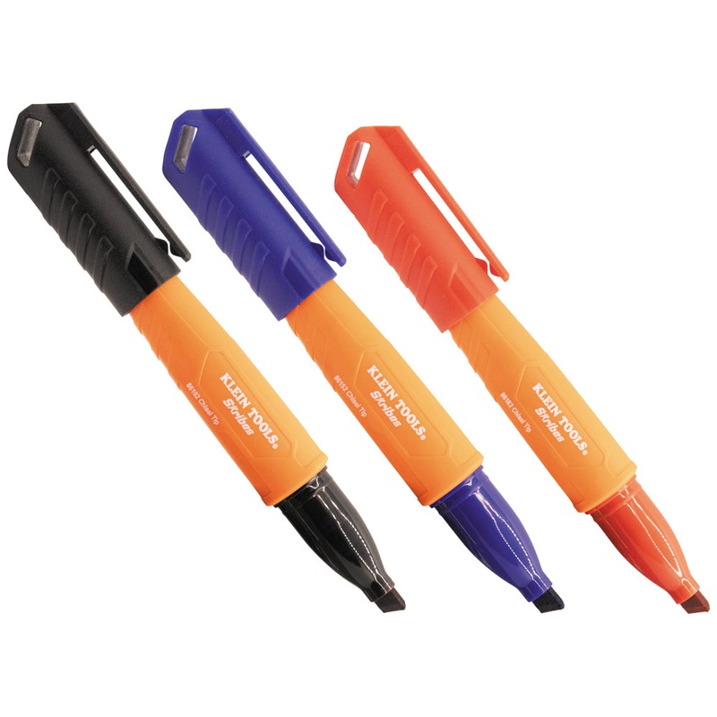 Klein 861923 Skribes Chisel Tip Permanent Markers, Multi-Color, 3-Piece
