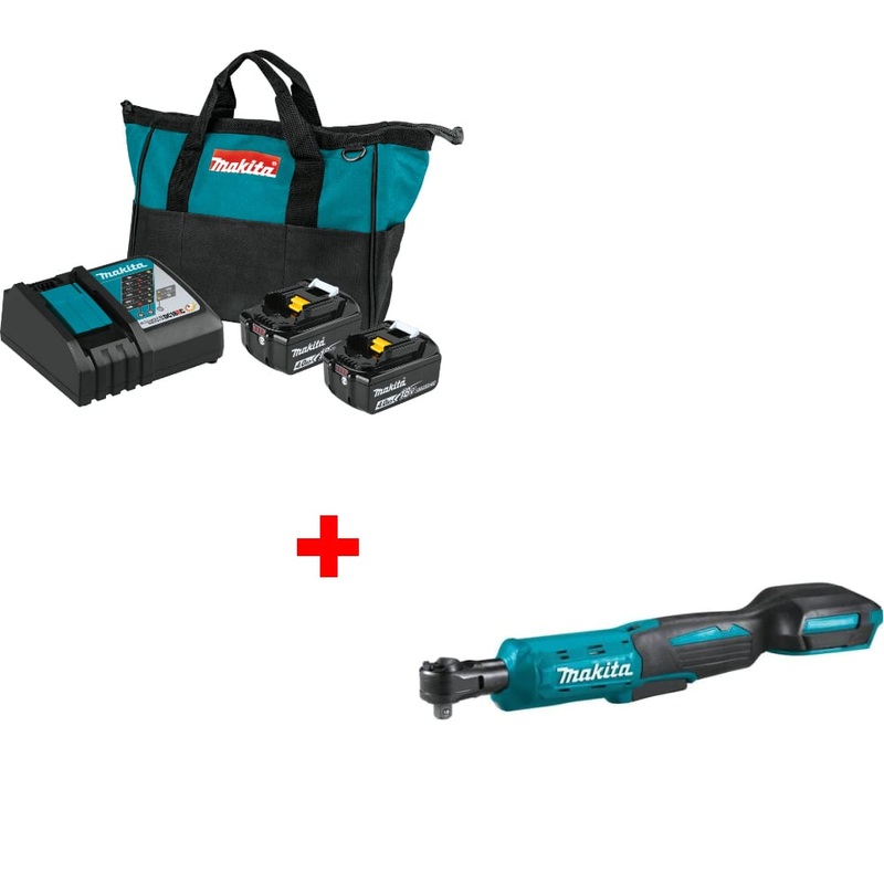 Makita BL1840BDC2 18V Starter Pack w/ FREE XRW01Z 3/8/1/4 Sq. Drive Ratchet