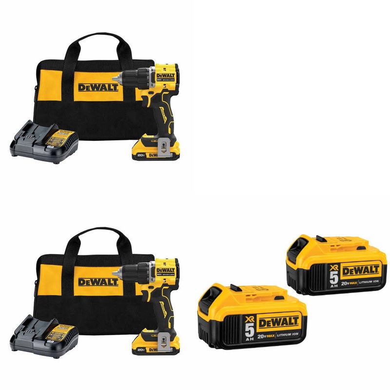 DeWalt DCD794D1 ATOMIC Drill/Driver Kit-2Pk W/ FREE DCB205-2 20V MAX Battery-2Pk