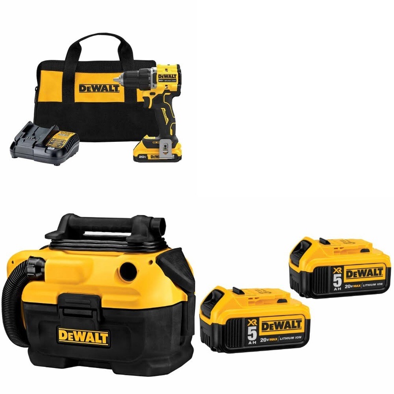 DeWalt DCD794D1 Drill/Driver Kit W/ DCV581H 20V Vacuum & FREE 5Ah Battery-2pk