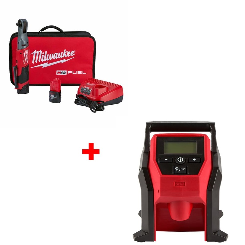 Milwaukee 2557-22 M12 FUEL 3/8 Ratchet Kit w/ FREE 2475-20 M12 Compact Inflator