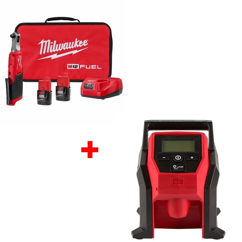 Milwaukee 2567-22 M12 FUEL 3/8 Ratchet Kit w/ FREE 2475-20 M12 Compact Inflator