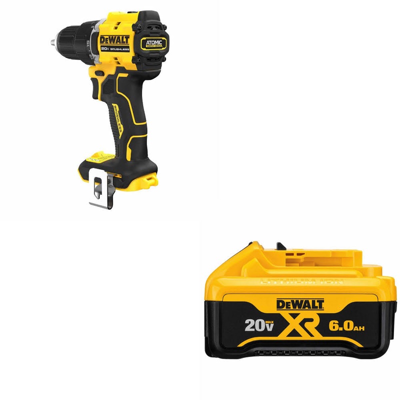 DeWalt DCD794B ATOMIC 1/2 Drill/Driver, Bare W/ DCB206 20V MAX 6Ah Battery Pack