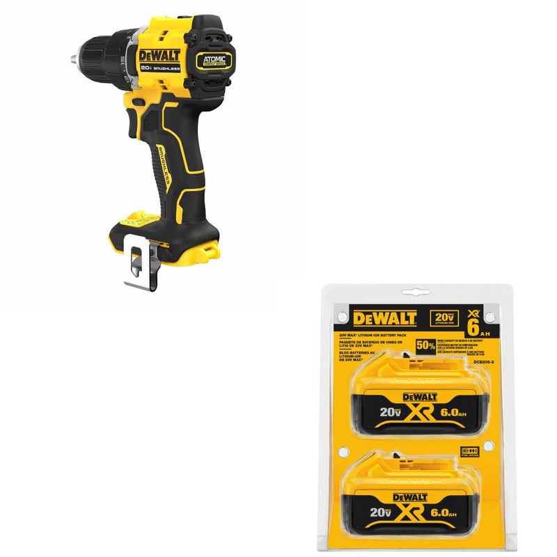 DeWalt DCD794B ATOMIC 1/2 Drill/Driver W/ DCB206-2 20V MAX XR Battery, 2 Pack