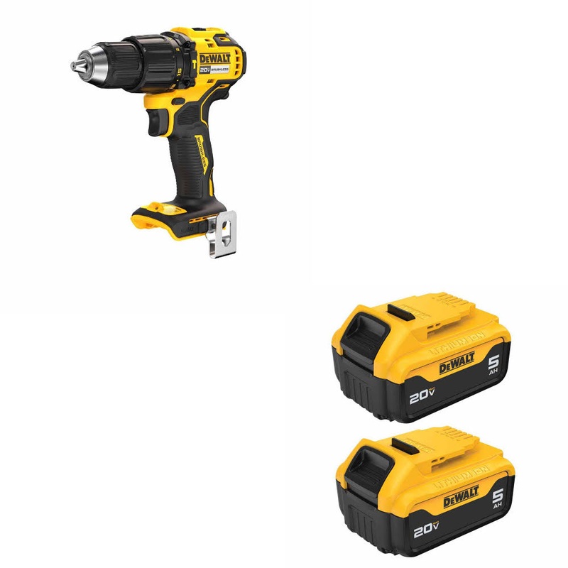 DeWalt DCD798B 20V MAX 1/2 Hammer Drill W/ DCB205-2 20V MAX 5Ah Battery, 2 Pack