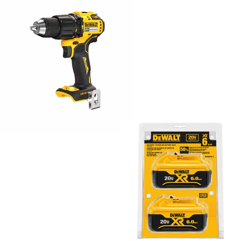 DeWalt DCD798B 20V MAX 1/2 Hammer Drill W/ DCB206-2 20V MAX XR Battery, 2 Pack