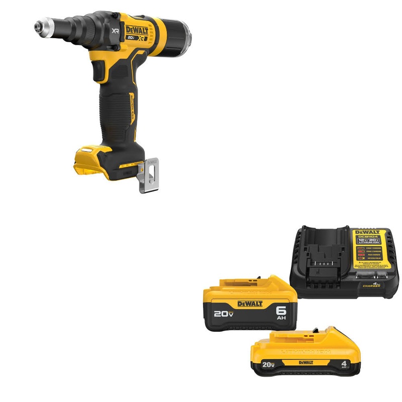 DeWalt DCF403B 20V MAX XR 3/16 Rivet Tool, Bare W/ DCB2460C 20V MAX Starter Kit