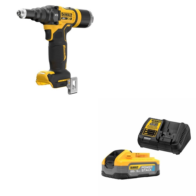 DeWalt DCF403B 20V MAX XR 3/16 Rivet Tool, Bare W/ DCBP520C 20V Max Starter Kit
